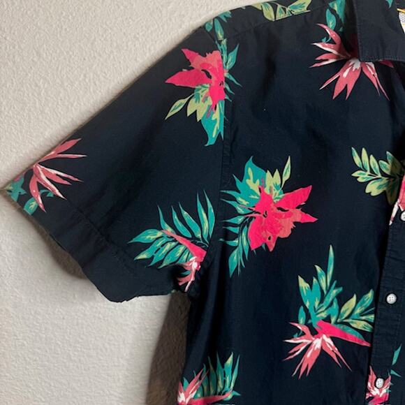 Denim & Flower Navy Button Up Floral Hawaiian Shirt Sz Large - Picture 3 of 10